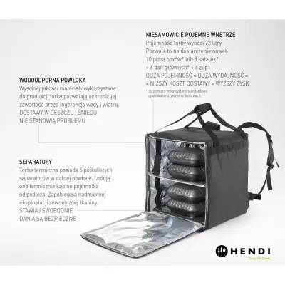 Tepelně izolovaný přepravní batoh, HENDI, 75,2L, Černá, 410x410x(H)480mm | 709801