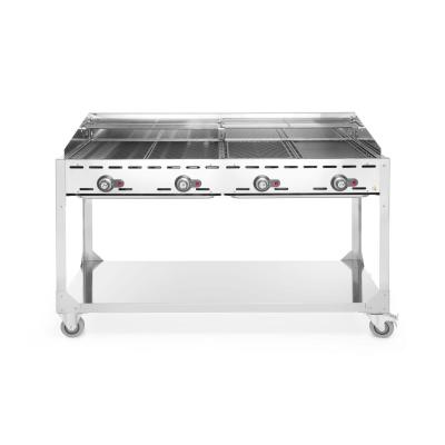 HENDI 149614 | Plynový gril Green Fire 4 hořáky, HENDI, Profi Line, na kolové základně, Světle šedá, 22kW