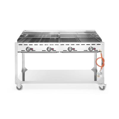 HENDI 149614 | Plynový gril Green Fire 4 hořáky, HENDI, Profi Line, na kolové základně, Světle šedá, 22kW