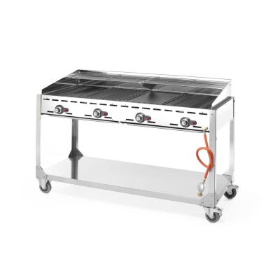 HENDI 149614 | Plynový gril Green Fire 4 hořáky, HENDI, Profi Line, na kolové základně, Světle šedá, 22kW