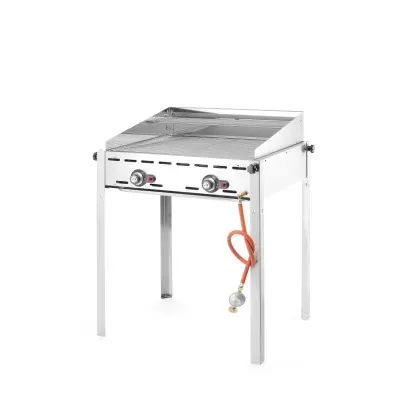 Plynový gril Green Fire 2 hořáky, HENDI, Profi Line, Smaltovaná litinová plotýnka a mřížka o velikosti GN 1/1, 11,6kW, 740x615x