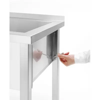 Stůl s jednokomorovým dřezem, bez zpětného krytu - přišroubovaný, hloubka 600 mm, HENDI, Budget Line, 1000x600x(H)850mm | 811023