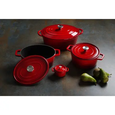 Litinový kastrol smaltovaný, HENDI, 3,7L, Červená, 317x240x(H)105mm | 626832