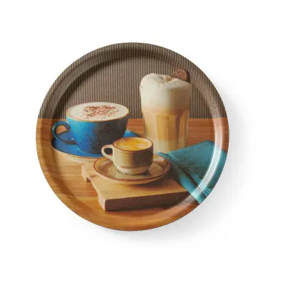 Servírovací podnos, protiskluzový, kulatý, s potiskem, HENDI, tasty coffee, 380x(H)15mm | 507971