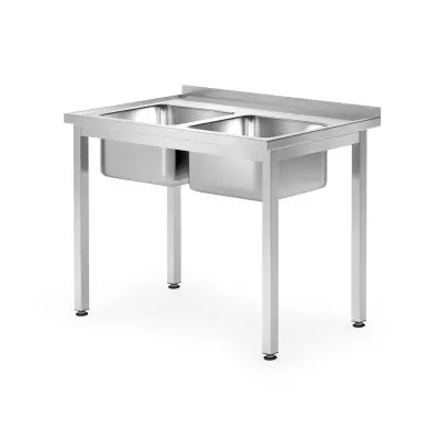 Stůl se 2 dřezy - přišroubovaný, hloubka 700 mm, HENDI, Profi Line, 1000x700x(H)850mm | 812952