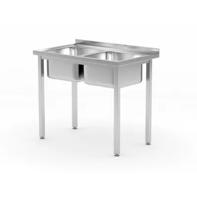 Stůl se 2 dřezy - přišroubovaný, HENDI, Kitchen Line, dva dřezy, 1000x600x(H)850mm | 817049