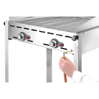 Plynový gril Green Fire 2 hořáky, HENDI, Profi Line, Smaltovaná litinová plotýnka a mřížka o velikosti GN 1/1, 11,6kW, 740x615x