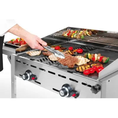 Plynový gril Green Fire 2 hořáky, HENDI, Profi Line, Smaltovaná litinová plotýnka a mřížka o velikosti GN 1/1, 11,6kW, 740x615x