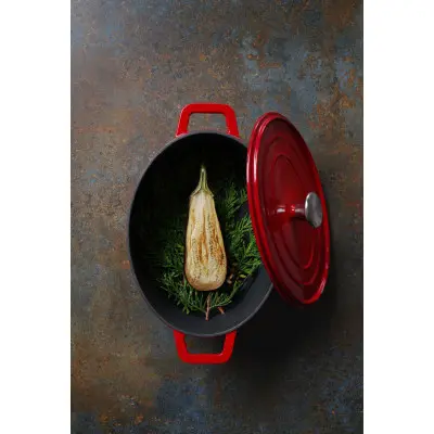 Litinový kastrol smaltovaný, HENDI, 4,4L, Červená, 365x290x(H)115mm | 626849