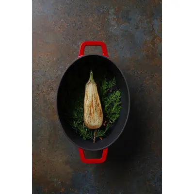 Litinový kastrol smaltovaný, HENDI, 4,4L, Červená, 365x290x(H)115mm | 626849