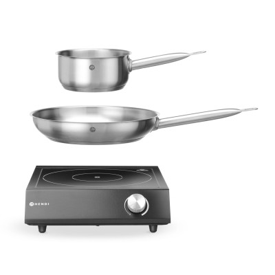 Sada: Indukční vařič 3500W + pánev + pánev na smažení, HENDI, Černá, 220-240V/3500W, 320x395x(H)95mm | 239889