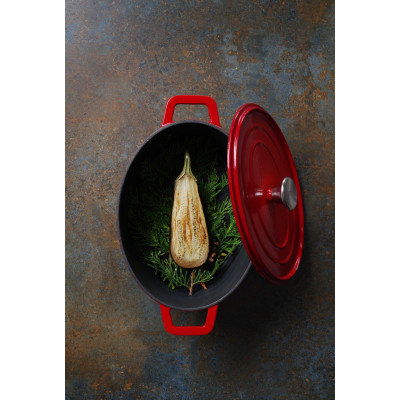 Litinový kastrol smaltovaný, HENDI, 4,4L, Červená, 365x290x(H)115mm | 626849