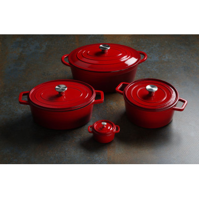 Litinový kastrol smaltovaný, HENDI, 3,7L, Červená, 317x240x(H)105mm | 626832