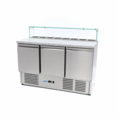 Lednice na pizzu 3 dveře - 137 cm - 400 l - včetně skleněného krytu | MAXIMA 09400208
