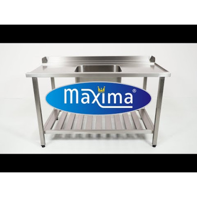 Maxima Stůl na mytí nádobí - 120 x 75 cm - pravý - s dřezem a zadní deskou - včetně odkládací police |  09201031