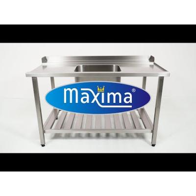 Stůl na mytí nádobí - 120 x 75 cm - pravý - s dřezem a zadní deskou - včetně odkládací police | MAXIMA 09201031