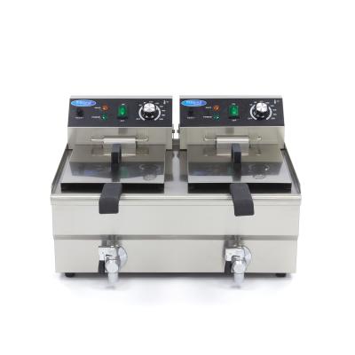 Fritéza - 2 x 10 l - 2 koše - s vypouštěcím kohoutem | MAXIMA 09365229
