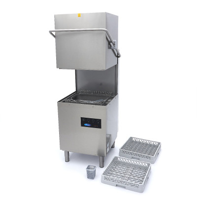 Maxima Průchozí myčka nádobí - 50x50cm - s odtokem, pomocným oplachem a mýdlovými čerpadly - 400V |  09240080