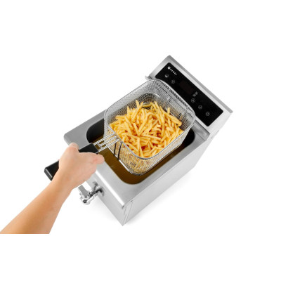 Fritéza indukční s výpustí, obj. 8 l, HENDI, 8L, Světle šedá, 230V/3500W, 288x619x(H)408mm | 215012