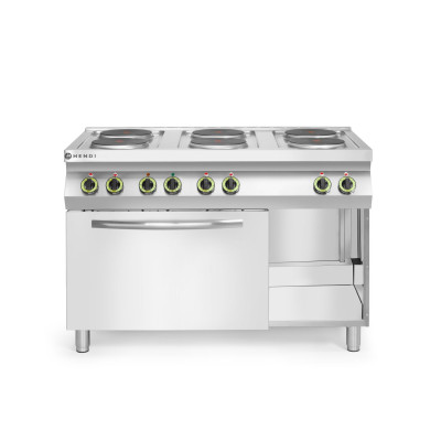 Elektrický vařič Kitchen Line - 6 plotýnek s konvektomatem GN 1/1, HENDI, Kitchen Line, 400V/18600W, 1200x700x(H)900mm | 226247