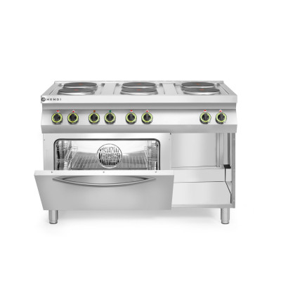 Elektrický vařič Kitchen Line - 6 plotýnek s konvektomatem GN 1/1, HENDI, Kitchen Line, 400V/18600W, 1200x700x(H)900mm | 226247