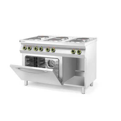 Elektrický vařič Kitchen Line - 6 plotýnek s konvektomatem GN 1/1, HENDI, Kitchen Line, 400V/18600W, 1200x700x(H)900mm | 226247