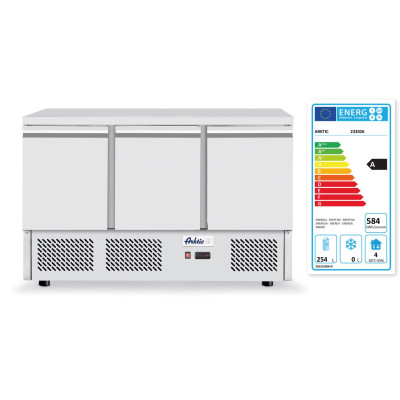 Třídveřový chladicí vozík na pizzu se skleněným nástavcem a žulovou pracovní deskou, Arktic, 254L, 230V/400W, 1400x700x