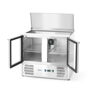 Dvoudveřový prosklený chladicí stůl s odklápěcím víkem, Arktic, 247L, 230V/145W, 900x700x(H)860mm | 236246
