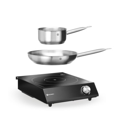 Sada: Indukční vařič 3500W + pánev + pánev na smažení, HENDI, Černá, 220-240V/3500W, 320x395x(H)95mm | 239889