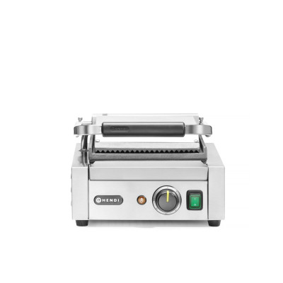 Kontaktní gril - single verze, HENDI, vroubkovaná horní, hladká spodní část, 230V/1800W, 310x375x(H)216mm | 263600