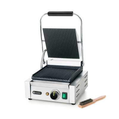 Kontaktní gril - single verze, HENDI, horní i spodní část vroubkovaná, 230V/1800W, 310x375x(H)216mm | 263501