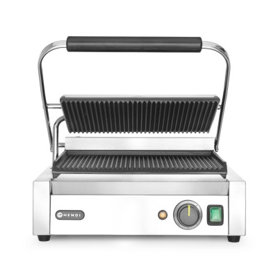 Kontaktní gril Panini, HENDI, horní i spodní část vroubkovaná, 230V/2200W, 430x375x(H)216mm | 263655
