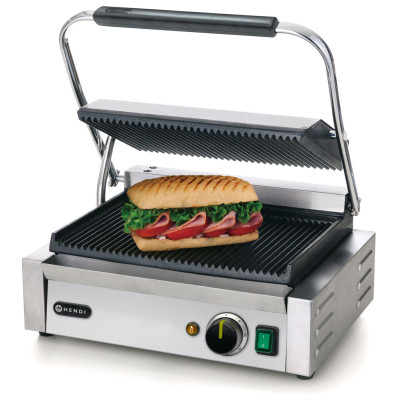 Kontaktní gril Panini, HENDI, horní i spodní část vroubkovaná, 230V/2200W, 430x375x(H)216mm | 263655