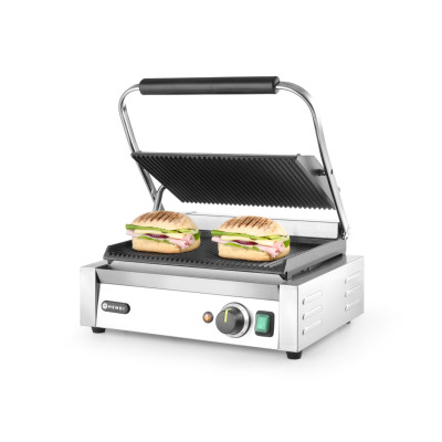 Kontaktní gril Panini, HENDI, horní i spodní část vroubkovaná, 230V/2200W, 430x375x(H)216mm | 263655