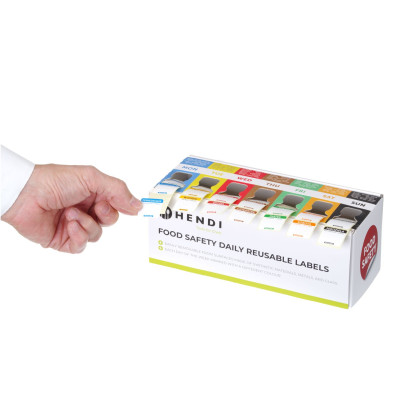 Sada opakovaně použitelných štítků pro bezpečnost potravin pro každý den v týdnu s dávkovačem , HENDI, 240x80x(H)100mm | 850305