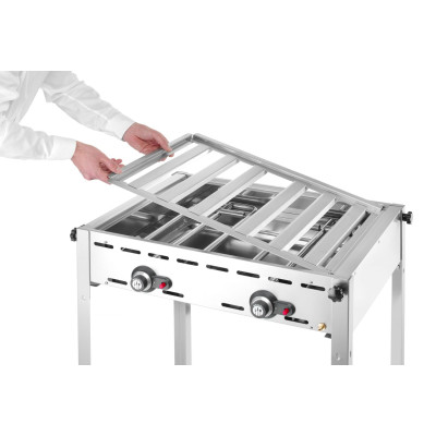 Plynový gril Green Fire 2 hořáky, HENDI, Profi Line, Smaltovaná litinová plotýnka a mřížka o velikosti GN 1/1, 11,6kW, 740x615x