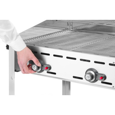 Plynový gril Green Fire 2 hořáky, HENDI, Profi Line, Smaltovaná litinová plotýnka a mřížka o velikosti GN 1/1, 11,6kW, 740x615x