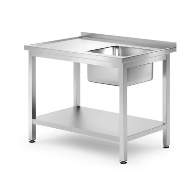 Dřezový stůl s policí - přišroubovaný, hloubka 700 mm, HENDI, Profi Line, vpravo, 1000x700x(H)850mm | 812938