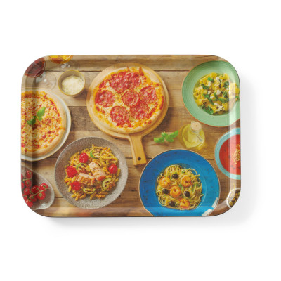 Servírovací podnos, protiskluzový, obdélný, s potiskem, HENDI, tasty pizza & pasta, 330x430mm | 508015