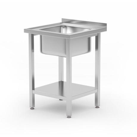 Dřezový stůl s policí, přišroubovaný, HENDI, Kitchen Line, Stůl s dřezem uprrostřed, 600x600x(H)850mm | 816806