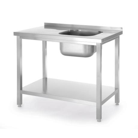 Dřezový stůl s policí, přišroubovaný, HENDI, Kitchen Line, Nerez stůl s dřrezem na pravé straně, 800x600x(H)850mm | 816998