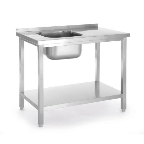 Dřezový stůl s policí, přišroubovaný, HENDI, Kitchen Line, Nerez stůl z dřezem na levé straně, 800x600x(H)850mm | 817001