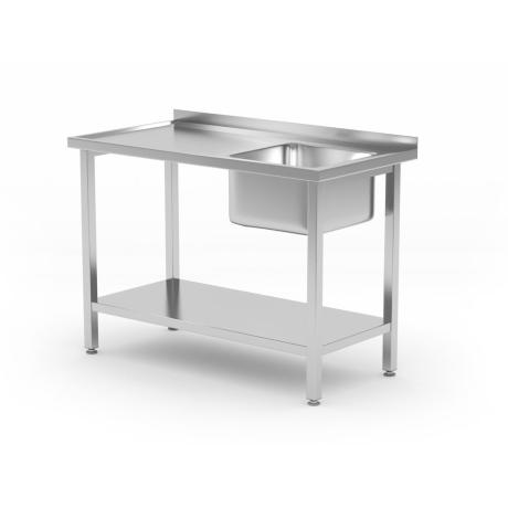 Dřezový stůl s policí, přišroubovaný, HENDI, Kitchen Line, Nerez stůl s dřezem na pravé straně, 1000x600x(H)850mm | 817018