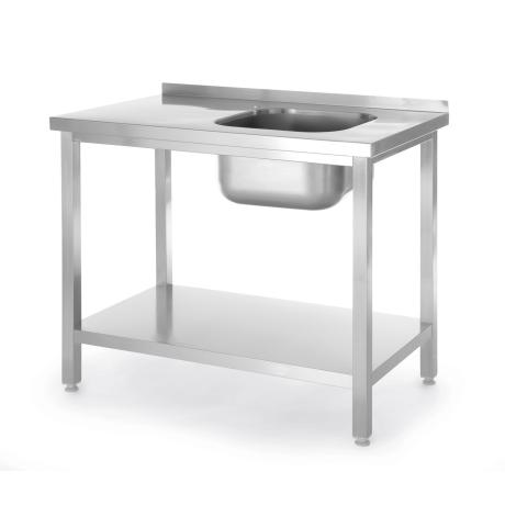 Dřezový stůl s policí, přišroubovaný, HENDI, Kitchen Line, dřez vlevo, 1000x600x(H)850mm | 817025