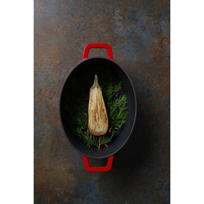 Litinový kastrol smaltovaný, HENDI, 4,4L, Červená, 365x290x(H)115mm | 626849