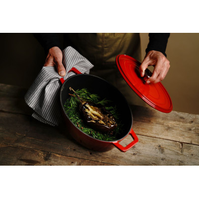 Litinový kastrol smaltovaný, HENDI, 4,4L, Červená, 365x290x(H)115mm | 626849