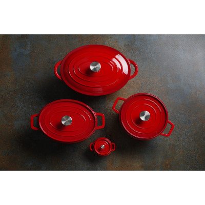 Litinový kastrol smaltovaný, HENDI, 3,7L, Červená, 317x240x(H)105mm | 626832