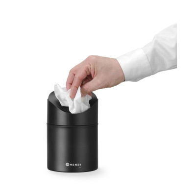 Odpadkový koš na stolek s otočným krytem, HENDI, 1,2L, Černá, 120x(H)165mm | 440773