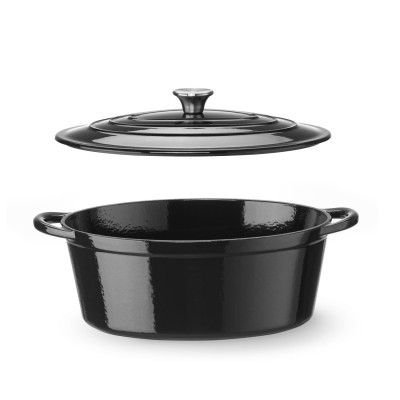 Litinový kastrol smaltovaný, HENDI, 6,88L, Černá, 405x255x(H)134mm | 626863