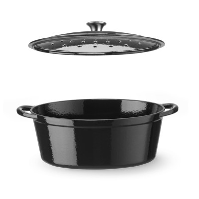 Litinový kastrol smaltovaný, HENDI, 6,88L, Černá, 405x255x(H)134mm | 626863